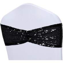 Gold Sequin Chair Sashes With Bow For Folding Chairs, Party Wedding Reception Decorations, 20 PCS - 黑色 - 查看 2