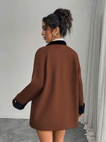 女士优雅约会外套（带蝴蝶结领） - 秋冬系列，情人节理想之选 - 棕色 - 查看 6