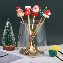 Fourchettes et cuillères en acier inoxydable, fourchettes de fruits créatives en forme de dessin animé, cuillères à café, cuillères et fourchettes à dessert, cuillères et fourchettes de poupée mignonnes pour enfants, ustensiles de cuisine, coffret cadeau de Noël