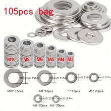 105 件不锈钢垫圈组合套件，抛光表面，M3-M10 尺寸，易于安装，经久耐用，适用于 DIY、机械、电子产品、专业人士和业余爱好者