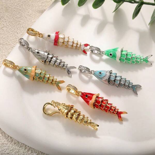 Gold-Plated Copper Flexible Fish Joint Pendant, Adjustable Necklace/Earring Charm, Bag Accessory, Openable For DIY, Birthday Party Gift