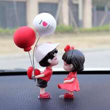 2pcs Cute Couple Doll Car Interior Decorations, For Dashboard, Air Vent, Display Screen - Red - View 8