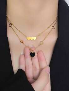 1 Dây chuyền hai lớp hình ngôi sao và trái tim, thiết kế tối giản, phụ kiện thời trang cho trang phục hàng ngày, đi làm, dự tiệc (Bao bì túi OPP) - vàng - Xem 2