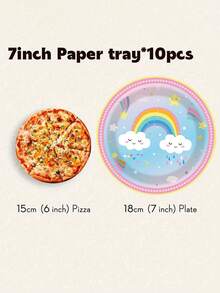 80/10pcs Cartoon Rainbow Cloud Party Supplies Set, 7/9 Inch Plates Cups Napkins Set, Suitable For 10-20 People, Applicable For Birthday Party, Picnic, Camping, Wedding Party Decoration - Multicolor - View 5