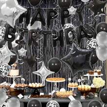 53 globos de cumpleaños feliz, pancarta de feliz cumpleaños, globos plateados y negros para niños, niñas, chicos, chicas, 16, 18, 21, 25, 40, 50, 60 cumpleaños, decoraciones para fiesta de cumpleaños (negro) - Negro y plata - Ver 6