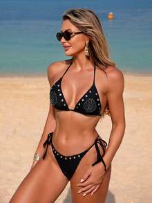 Bộ bikini phong cách Âu Mỹ mới dành cho nữ - màu đen - Xem 3