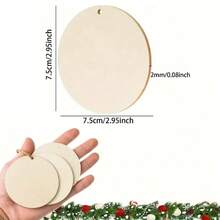 Blank Round Natural Wood Slice Pendant, Christmas Decoration DIY Hand-Painted Wooden Hanging Tag, Christmas Tree Hanging Ornament Wood Slice With Jute Rope - A - View 2