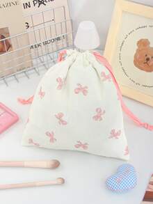 1Pc/Set Cute Pink Bow Pattern Makeup Bag Set With Zipper Portable Handheld Travel Toiletry Bag Soft Foam Quilted Handbag Floral Cosmetic Bag Portable Drawstring Bag Aesthetic Toiletry Travel Organizer Bag For Women And Girls Large Capacity Travel Vintage Makeup Bag Cute School Pencil Case Inner Bag Nail Polish Storage Bag - Multicolor - View 16