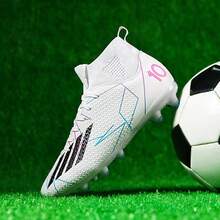 New Recommended Teenage Football/Soccer Shoes, High-Top, Long Studs, Wear-Resistant, Non-Slip, Suitable For School, Match, Training, Adults & Unisex - White - View 4
