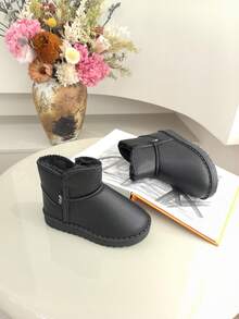 1 Pair 2025 New Toddler/Kids Anti-Slip Waterproof Soft Sole Thermal Lined Snow Boots - Black - View 7