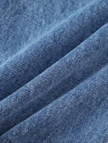 1pc Boys' Fashionable Minimalist Mid-Blue Straight Wide-Leg Jeans, New Autumn/Winter