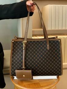 Bolso de mano con capacidad grande y estampado, con bolsita pequeña