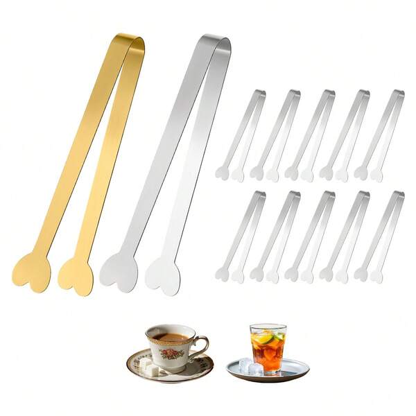 2/5/10pcs Stainless Steel Heart-Shaped Ice Tongs, Sugar Tongs, Mini Serving Clips, Appetizer Tongs - Suitable For Afternoon Tea, Gatherings, Weddings, Parties, Restaurants, Bars, Cafes, Tea Ceremonies, Dessert Parties, Sugar And Ice Buckets Or Kitchen Tools