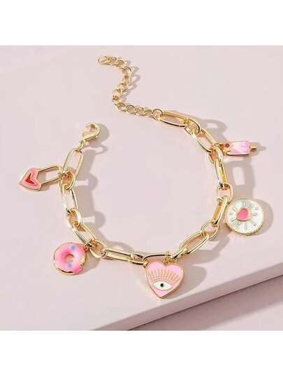 سوار جذاب فريد من نوعه بتصميم قلب عيون قلب كرتوني دونات بسيط، مناسب للنساء في المناسبات اليومية والأعياد والهدايا في عيد الميلاد