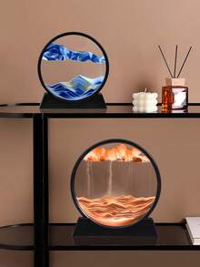1 件 19 厘米 3D 圆形玻璃深海沙景，奢华流沙画相框，缓解压力的家居和办公室装饰品，书房书柜工艺品，多种颜色可供选择，创意家具摆件