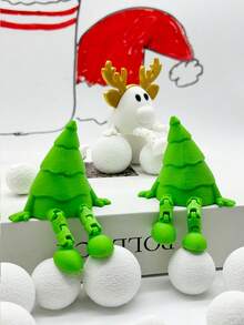 Christmas Decorations, Brother Christmas Tree, Christmas Deer, 3D Printed Plastic Figurines, Desktop Christmas Decor, Sitting Christmas Tree With Legs, Movable Joint Christmas Tree, Faux Snow Balls, Desk & Windowsill Decor, Store Holiday Decorations, Holidays, Parties, Christmas Gifts, Mini Home Decor Accessories, Christmas Celebration Ornaments - Multicolor - View 6