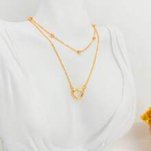 Women's Double Necklace In 925 Silver And 18k Gold Plated With Balls And Openwork Heart - Vàng - Xem 2