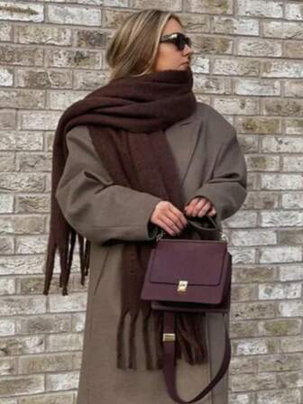 1 st dam höst/vinter ljusgrå enfärgad mångsidig collegestil elegant grov skägg tjock varm halsduk, lämplig för köldtålig shopping och klädsel under höst/vintersäsongen