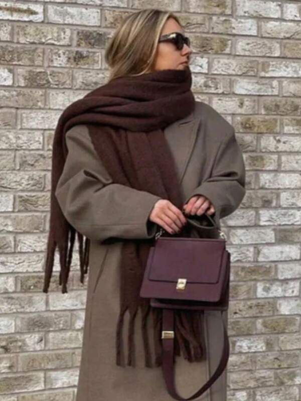 1 pezzo Sciarpa elegante di colore grigio chiaro, versatile, di stile universitario, adatta per l'autunno/inverno, calda e spessa, ideale per proteggersi dal freddo durante lo shopping e l'abbigliamento in autunno/inverno