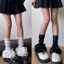1 Pair Of Early Autumn Y2K Style Thin Ice Silk Sunscreen Socks Cover Super Fairy Girl Mesh Frilled Lace Decorative Leg Socks, Decorative/Protective Leg Cover, Harajuku Millennium Style Girl Leg Cover, Lolita Cosplay Leg Decoration, Suitable For Party/Date/Vacation Photography.