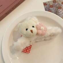 قطعة واحدة من مشبك شعر دب تيدي فرو لطيف، مشبك شعر فتاة حلو، مشبك شعر على شكل حيوان عصري، إكسسوار شعر لموسم الخريف/الشتاء، هدية أساسية، إكسسوار موضة للتنقل اليومي، مشبك شعر على شكل باندا/ضفدع/أرنب/فرخة إكسسوارات شعر للنساء