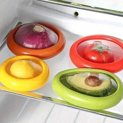 4 piezas Juego de recipientes herméticos para almacenamiento de alimentos - Incluye cajas conservadoras de refrigerador para productos, contenedor para aguacate, conservador de tomates y recipiente para frutas - Accesorios de cocina reutilizables para mantener frutas y verduras frescas, recipientes a prueba de óxido