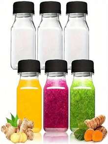 6 Stücke/3 Stücke Kunststoff Saftflaschen, 4oz leere Wasserflasche mit schwarzem Deckel, Aufkleber, wiederverwendbare Wasserflasche, transparenter Getränkebehälter, verwendet für Saft, Smoothies, Getränke, Trinkgeschirr - Verschiedenfarbig - Übersicht 3