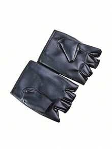 1 Pair Men's Street Dance Half Finger Leather Gloves, Nightclub Pole Dance Performance Dancing Gloves With Rivet Decor, Suitable For Dance Shows - Black - View 11