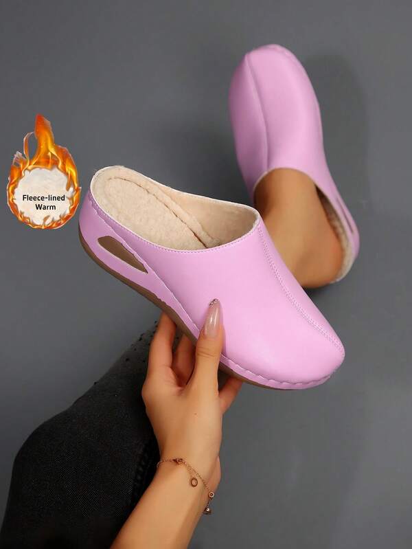 Women's Warm Thermal Lined Clog Slippers, Convenient Slip-On Mules For Casual Daily & Indoor Wear, Suitable To Pair With Pants And Casual Outfits