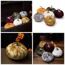 - Juego de 6 calabazas de terciopelo hechas a mano, diseo de calabaza de peluche sper suave con exquisita artesana para otoo, Halloween, Accin de Gracias - Púrpura, naranja, dorado, blanco, gris, verde oliva - Ver 1