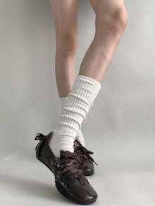 6 pares de calcetines largos y cálidos de mujer, de color negro y blanco, de corte delgado y adecuados para usar diariamente con zapatos de cuero, para otoño/invierno - Multicolor - Ver 5