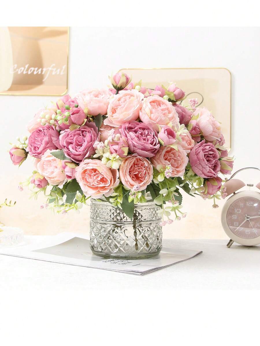 1Bunch 5-Head Peonies Artificial Flowers, Fake Flowers Pink Peonies Faux Flowers Vintage Artificial Silk Flower Peonies Bouquets Floral Arrangements Home Wedding Party Coffee Table Decor Home Decor Item, Romantic, Wall Decor, Holiday Decoration