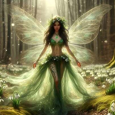 Kit di pittura di diamanti 5D fai-da-te: Scena forestale con una fata - Set senza cornice - Arte decorativa per interni - Forme di diamanti rotonde - Materiale acrilico (PMMA)