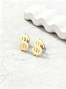 1 pereche Cercei personalizați la modă, stil Ins, dolar american, simbol valutar internațional, din oțel inoxidabil, pentru bărbați și femei, pentru accesorii de zi cu zi