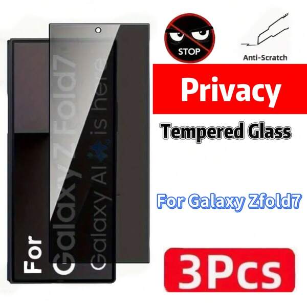 3 Stück Datenschutz Gehärtetes Glas Bildschirmschutz, kompatibel mit Samsung Galaxy Z Fold 7/ZFOLD 6/ZFOLD5/ZFOLD 4/ZFOLD3/ZFOLD2, Anti-Späh-Schutz, Ihre persönlichen Daten, 9H Härte