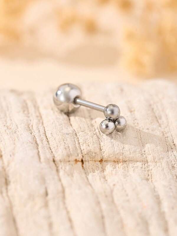 1 قطعة سوار أذن من الفولاذ المقاوم للصدأ بشكل مستقيم مع 3 خرز ملحوم، بتصميم بسيط وأنيق، مناسب للارتداء اليومي