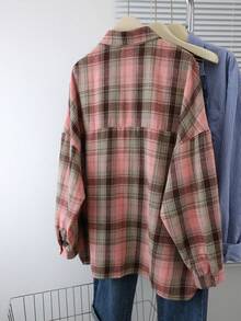 Plus Size Plaid Casual Front Button Long Sleeve Shirt, Suitable For Thanksgiving, New Year And Autumn Wear Spring - Multicolor - View 3