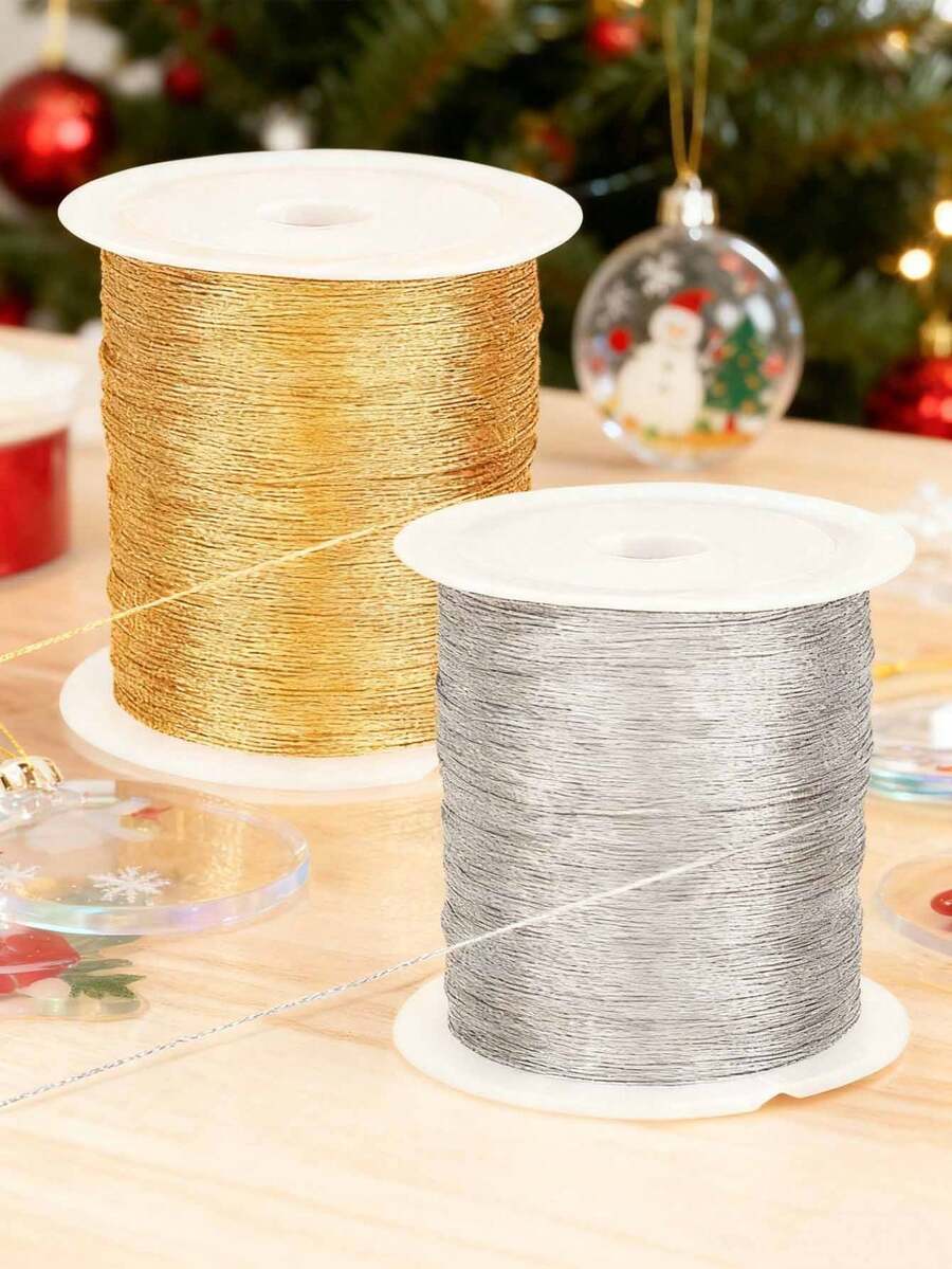 1 件金属绳，用于手工制作、珠宝制作，厚度 0.2 毫米，圆形混合颜色金色和银色，每卷 153 码（140 米），多功能耐用装饰绳 - 串珠绳，适用于 DIY 圣诞吊坠绳 - 彩色 - 查看 1