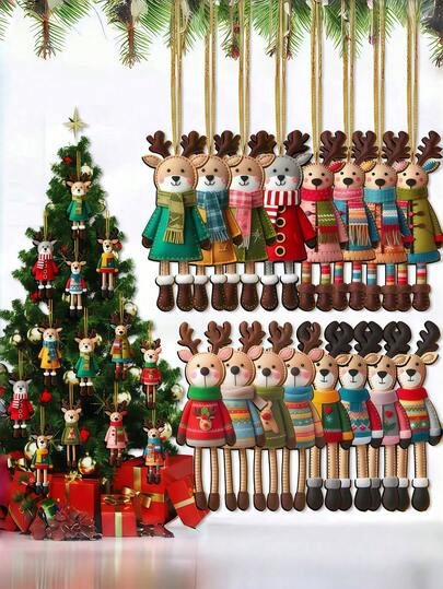 16 piezas - Decoraciones de renos de Navidad de colores en madera - Estilo clásico plano 2D, no 3D, hechas de madera, adecuadas para decoraciones de jardín y fiesta, decoraciones de Año Nuevo e invierno, suministros para fiestas en el hogar, decoraciones del hogar, decoraciones navideñas, decoraciones de habitaciones, decoraciones navideñas para árboles de Navidad, fiestas navideñas, adornos colgantes, árboles de Navidad, hogares, oficinas, aulas, caja de regalo multifuncional con adornos colgantes