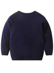 Boys' Colorblock Plaid Jacquard Knit Crew Neck Sweater, Long Sleeve Pullover For Autumn & Winter - Green - View 2