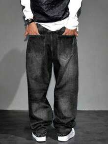 Men's Casual Vintage Loose Fit Jeans With Pockets - Black - View 3