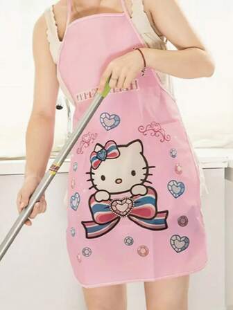 Sanrio Tablier pour filles avec manches bouffantes et bavette - Tenue de cuisine rose mignonne avec motifs de cœur, nœud et visage - Polyéthylène/polypropylène durable, facile à nettoyer. Tenue de cuisine pour enfants, convient pour les fêtes d'anniversaire et les jeux quotidiens