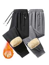 1 st herr vintertermofodrade mjukisbyxor, nya lös passform med dragsko i midjan, casual byxor