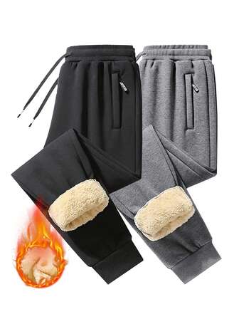 1 st herr vintertermofodrade mjukisbyxor, nya lös passform med dragsko i midjan, casual byxor