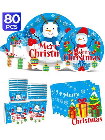 [Nyheter till jul] Jultema 20/40/50/60/80/100 delar/set, inklusive 18 cm papperstallrikar, 23 cm kartong, 237 ml koppar, servetter, lämplig för dagliga sammankomster, födelsedagsfester, möhippa, babyshower