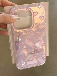 时尚新款韩版INS粉色爱心手机壳，兼容 16 Pro Max、17、15 Pro、12（女士款）、14（双层）、14（波纹极简少女风）、11（全包硬壳） - 粉色 - 查看 2