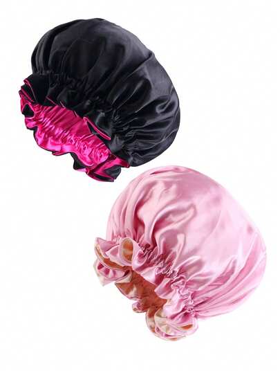 1 Stück Zweifarbige Satin Mütze Seide Haube zum Schlafen, Satin Hauben mit doppelter Lage, umkehrbare Haube für Frauen mit langen lockigen Zöpfen