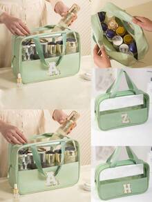 2/1pc Multi-Layer Shell Shaped Makeup Bag, Letter Print Cosmetic Organizer Bag, Portable Leather Waterproof Makeup Pouch, Makeup Storage Bag, Travel Cosmetic Bag, Makeup Organizer, Travel Toiletry Accessories, Bridesmaid Gift, Gift For Her