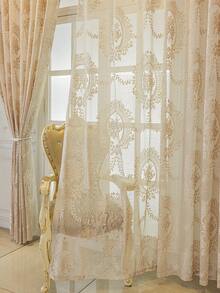 1 件米色提花薄纱窗帘 - 奢华柔软垂坠窗帘，杆袋设计，适用于客厅和卧室 - 轻薄透气的窗帘，客厅窗帘，卧室窗帘 - 米色 - 查看 2