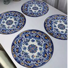 4-Piece Blue Blue And White Flower Placemats, Round Dining Table Mats Home Decoration Non-Slip Washable Placemats Placemats Suitable For Daily Holiday Kitchen Banquet Party Table Decoration 15inch - 彩色 - 查看 4